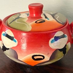 Peruvian Hand-painted Folk Art Pottery Lidded Bowl
