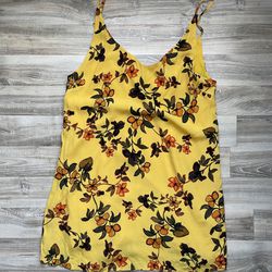 Urban Outfitters Spaghetti Strap Yellow Floral Dress Size Large  A Line Viscose 