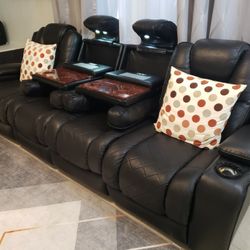 Leather Living Room Power Reclining Couch 