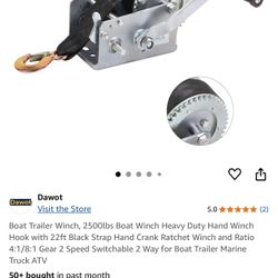 Dawot Dawot Visit the Store 5.0 Boat Trailer Winch, 2500lbs Boat Winch Heavy Duty Hand Winch Hook with 22ft Black Strap Hand Crank Ratchet Winch and R