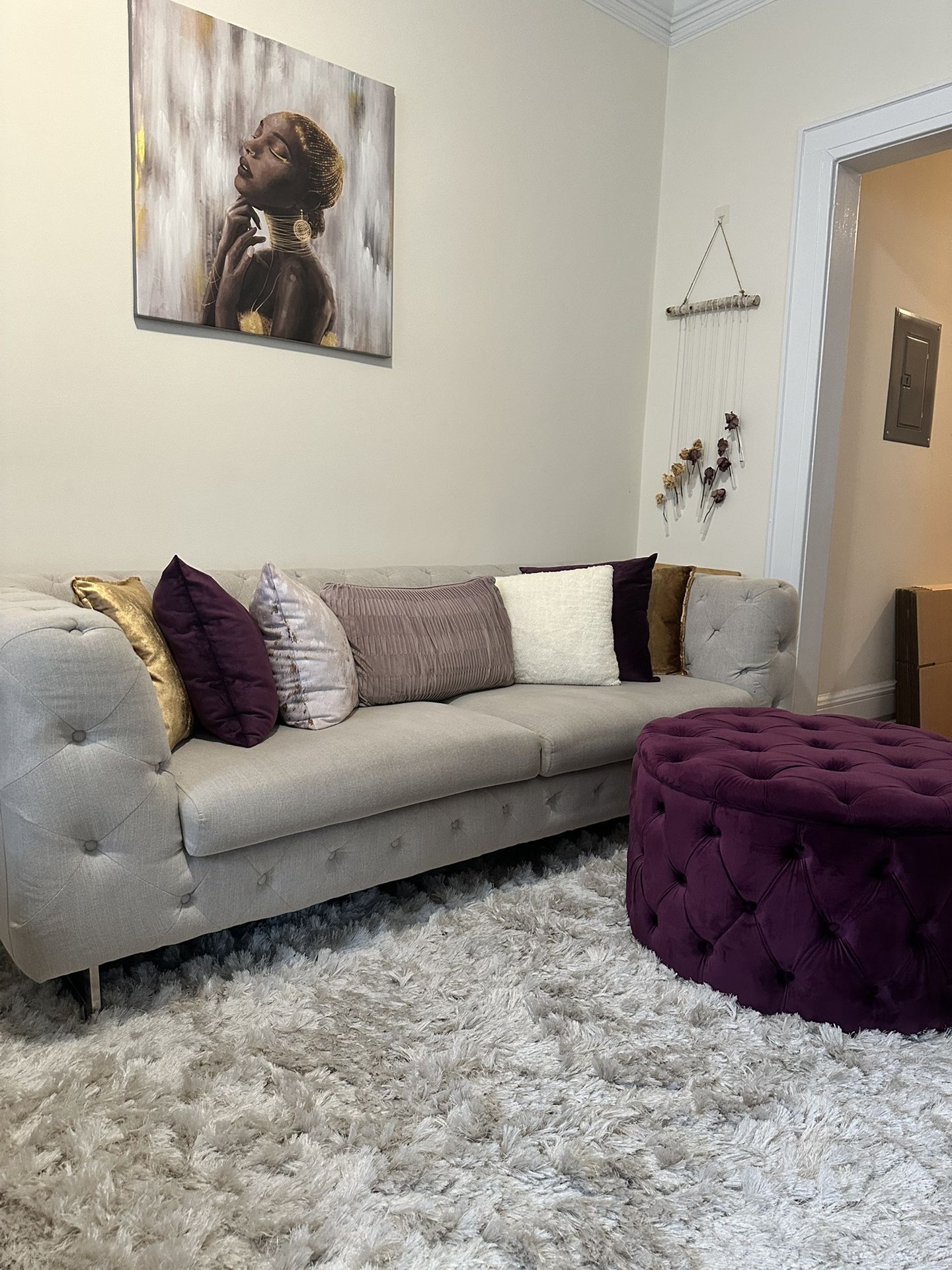 Grey Linen Tufted Sofa