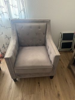 Gray Velvet Accent Chair with Nailhead Trim