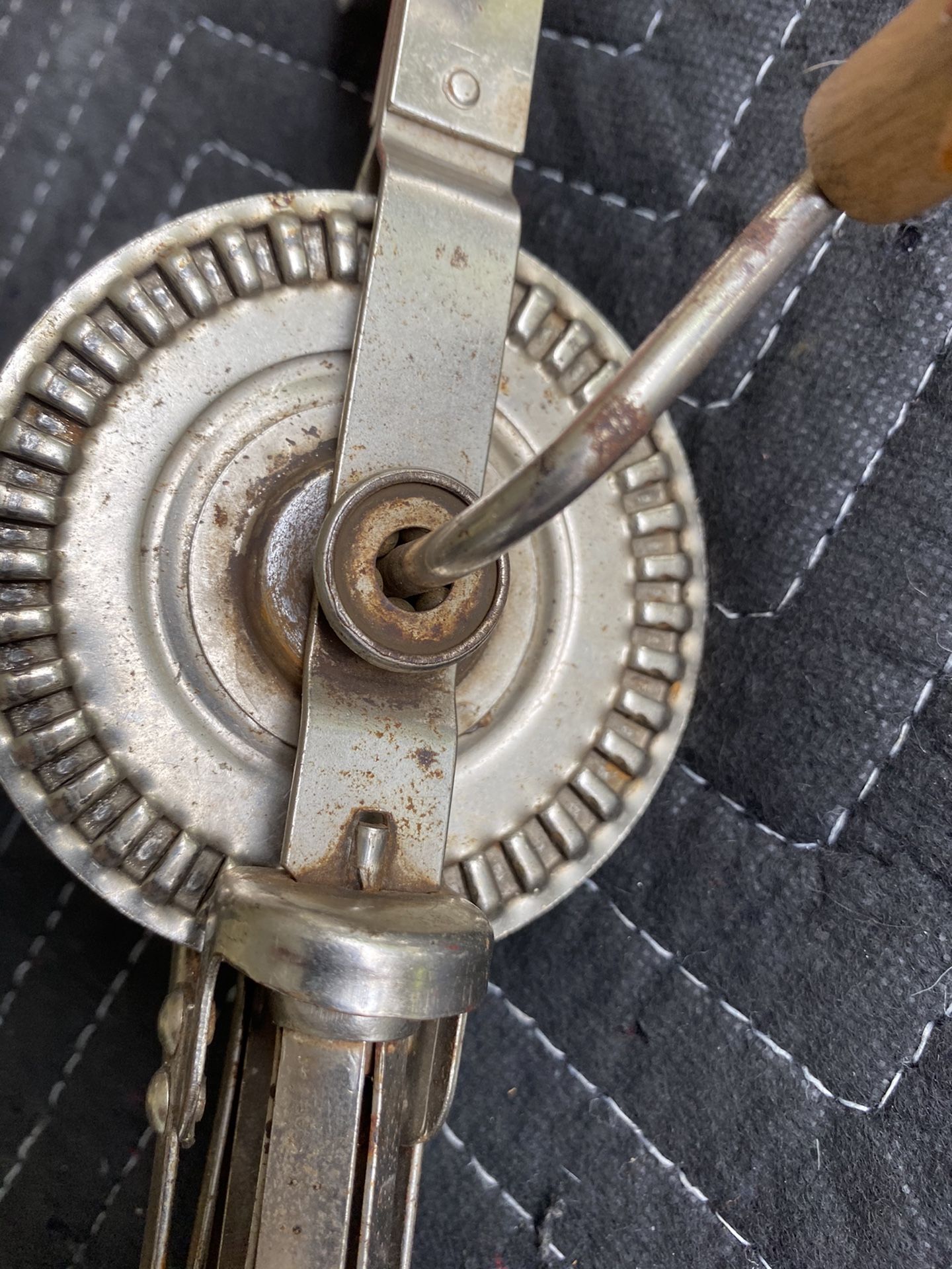 Vintage, Egg Beater, Hand Crank Mixer, Blue Whirl, Wood Handle, 50s, Kitchen Utensil Very nice, well constructed, Blue Whirl, egg beater with wood h