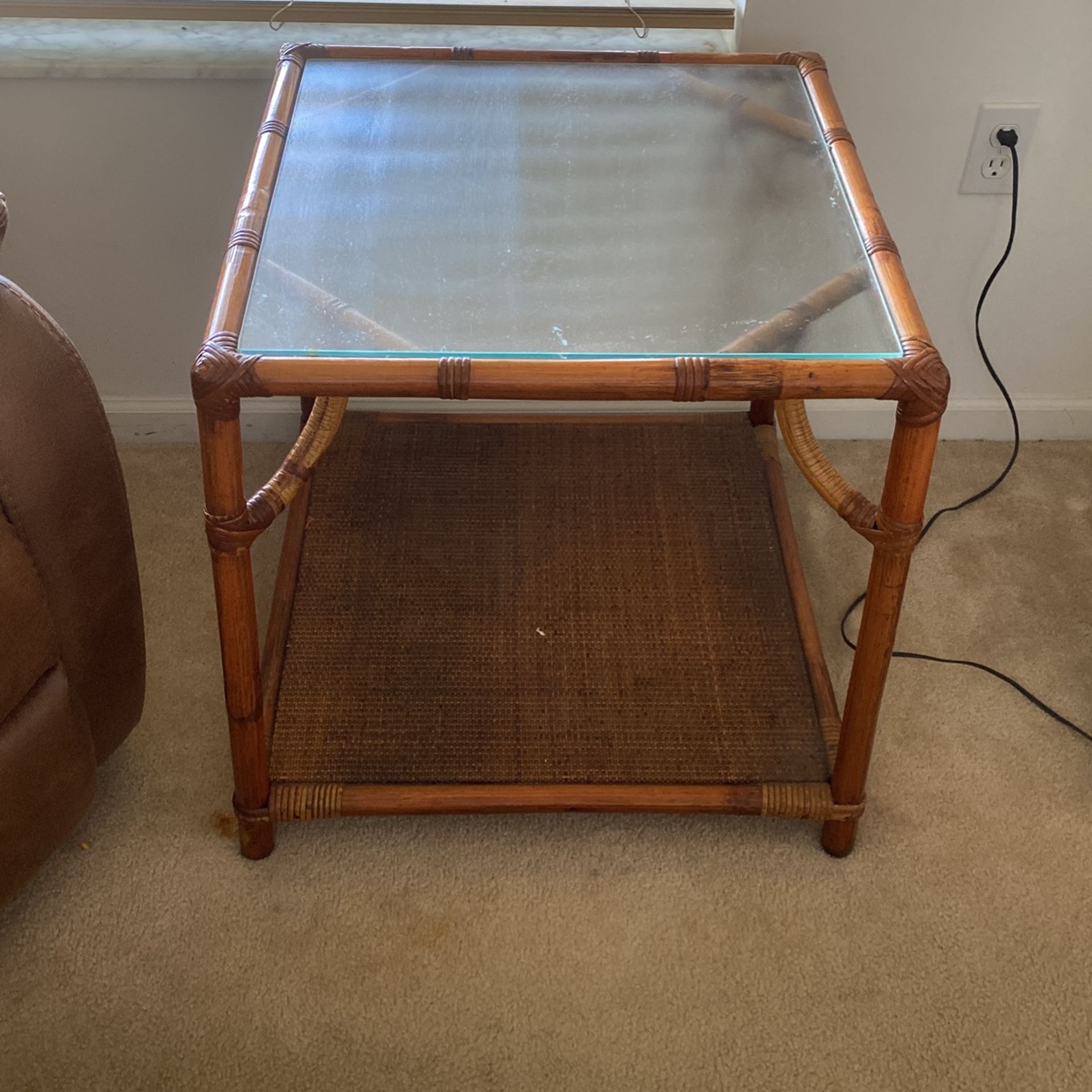 Bamboo And Glass End Table