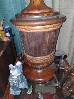 Vintage 1960/1970 modern turned wood table lamps