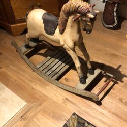 Vintage Hand Carved RockingHorse  With Horse Hair Tail