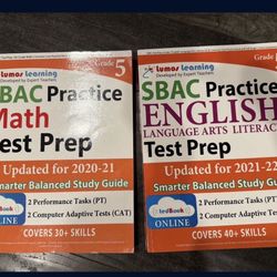 Grade 5 SBAC Math & English Test Prep 2021-22 Like New No Writing 