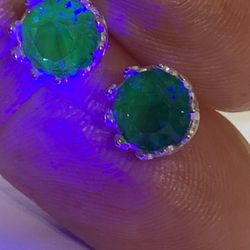 Blue Uranium Glass Rhinestone Set In Sterling Silver Studs