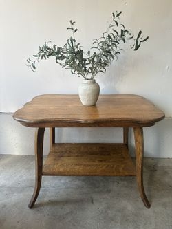 Vintage Solid Oak Console Table with Scalloped Edge