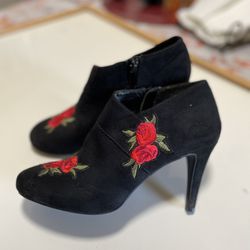 Black Booties With Red Roses