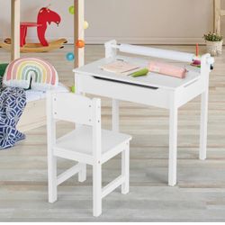 Wooden Kids Table & Chair Set with Storage & Paper Roll Holder