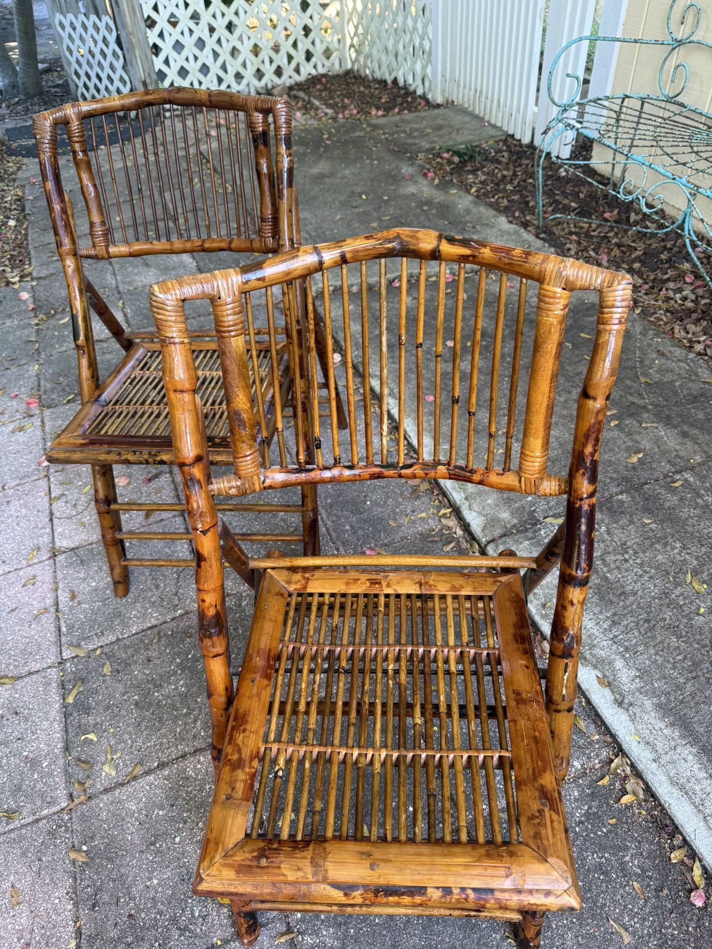 Set Of Antique Vintage Rattan Bamboo Foldable chairs