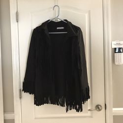 Brand New Faux  suede Fringe light weight BLACK  jacket