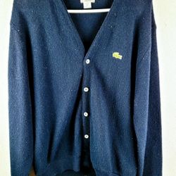 Vintage Lacoste Izod Mens NavyBlue Acrylic Cardigan Sweater Button Up USA Size M