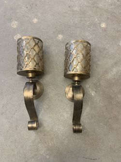 Set of 2 Gold Metal Wall Candle 