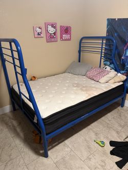 Blue Metal Frame Full Size Bed Without Mattress
