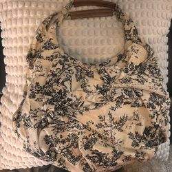 PRE-OWNED ANTHROPOLOGIE |BAG|MISS ALBRIGHT CANVAS LEATHER TRIMMED BAG TOTE COLOR:BLACK/CREAM 