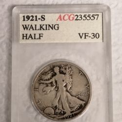 1921-S Walking Liberty Half Dollar, Certified and Graded by Accugrade!!!