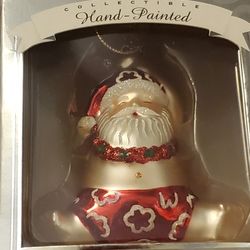 Hawaiian Glass Ornament Hand-Painted Santa Claus in a Hawaiian-themed bathing suit