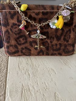 small brown animal print hang bag 