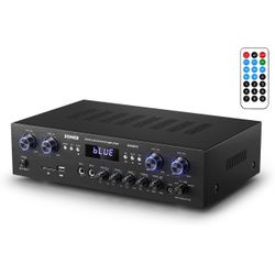 Donner Bluetooth 5.0 stereo audio amplifier receiver, 4 channels of maximum power of 440 W, home theater stereo receiver with USB, SD, FM, 2 echo micr