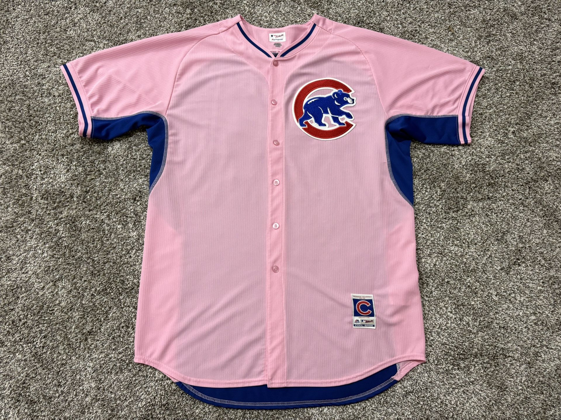 Men’s MAJESTIC ‘Chicago Cubs Anthony Rizzo #44’ Pink Polyester Cool Base Jersey - Size 52