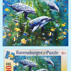 🇩🇪Ravensburger 100 Pc. XXL Dolphins Trio Puzzle