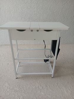 Space Saving Side Table (with outlets) (white)