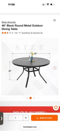 48" Black Round Metal Outdoor Dining Table