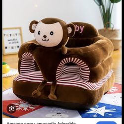 Adorable Toddler Sitting Sofa Chair with Cozy Plush Infant Support Seat for Babies 3-12 Months to Safely Learn to Sit(Monkey)