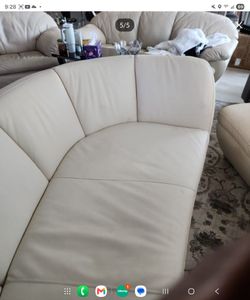 Cream Leather Sectional Sofa Set