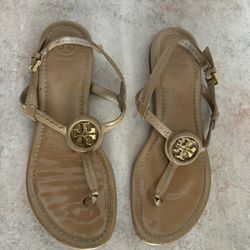 Tory Burch Flats thong Sandal tan shoes nude flip flops ankle strap slides 