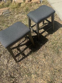 Set of 2 Gray Upholstered Saddle Seat Counter/Bar Stools with Nailhead Trim