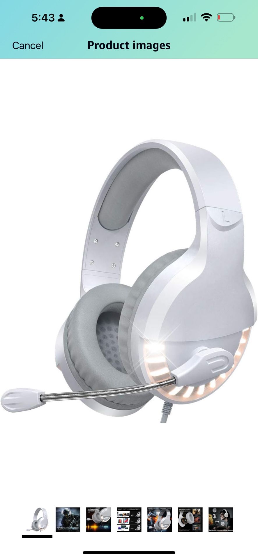 Gaming Headset, Bass Surround Gaming Headphones with Noise Cancelling Mic, LED Lights, Soft Memory Earmuffs for PS5/ PS4/ Xbox One Controller/Laptop/P