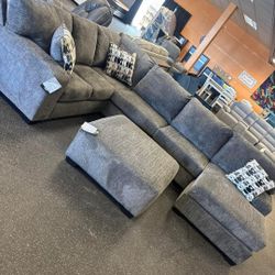 Ballinasloe Smoke 3-Piece Sectional and Ottoman