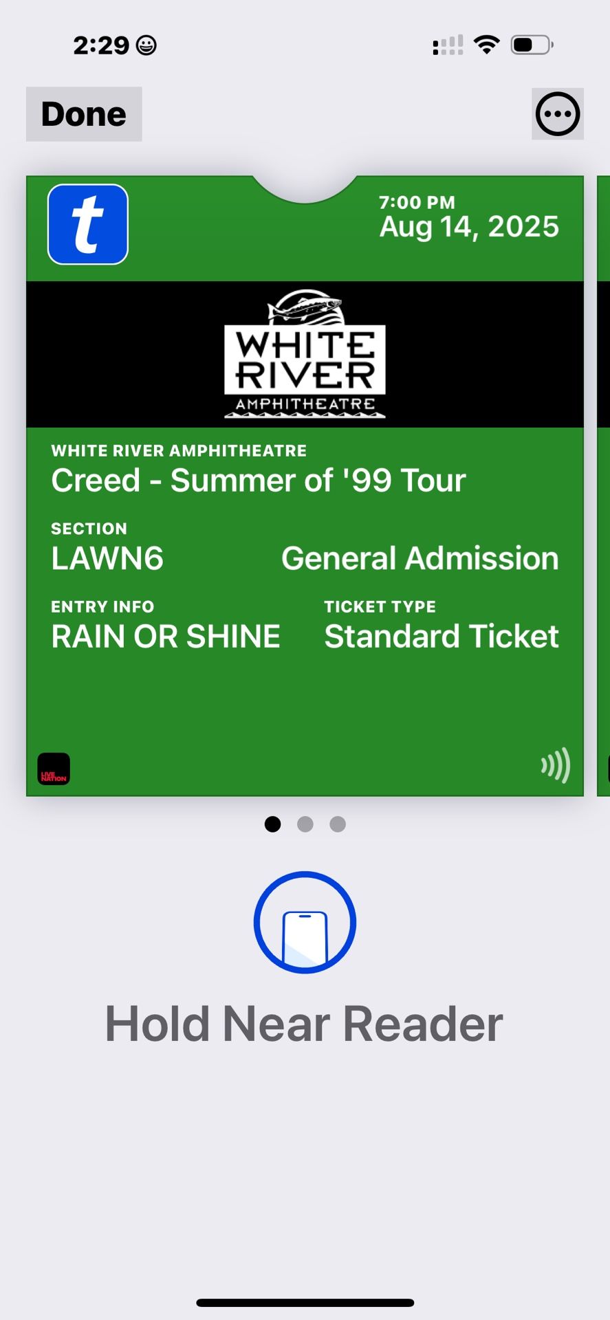 CREED Summer of 99’ Tour Tickets (3 tickets sold together gen adm) 8/14/25 White River Amphitheater