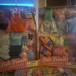 💖NEW 2 PACKS OF BARBIE OR FASHION DOLL CLOTHES.   EACH BOX HAS  6 OUTFITS, 6 PAIR OF SHOES, 2 PURSES
