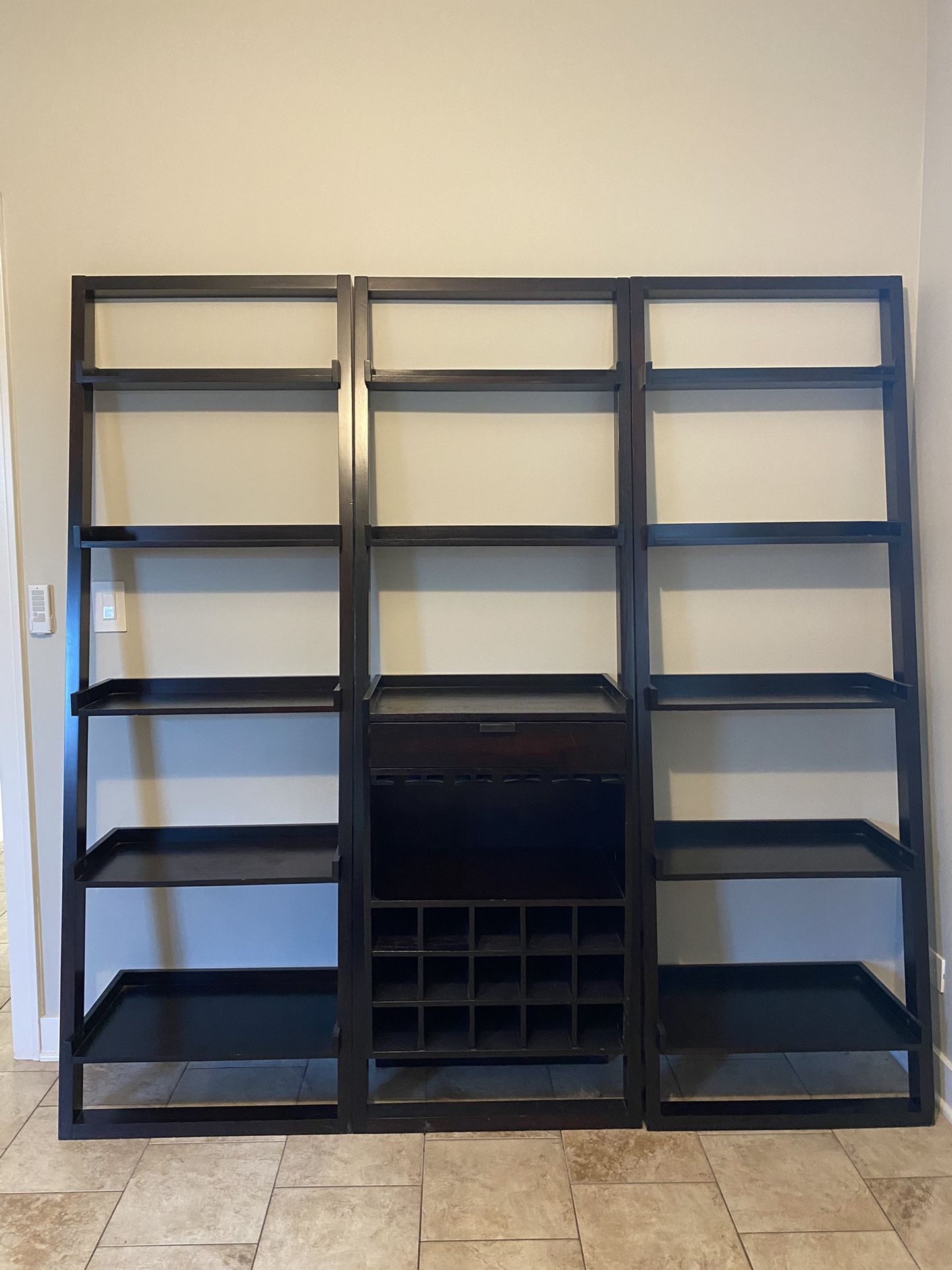 Pottery Barn Leaning Shelves With Bar With Wine Rack