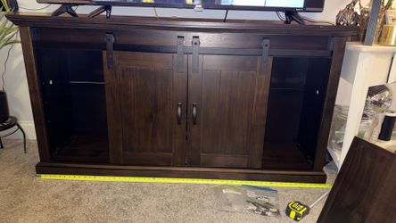 Elegant Farmhouse Sliding Barn Door TV Console