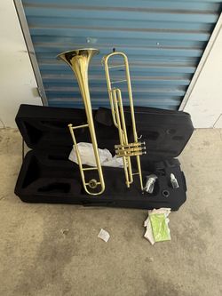 Brass Trumpet and Trombone Set with Cases