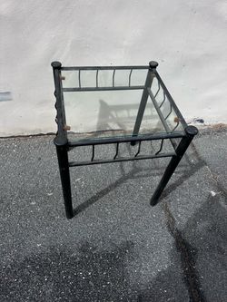 20 inch square 2 foot tall metal table with glass top