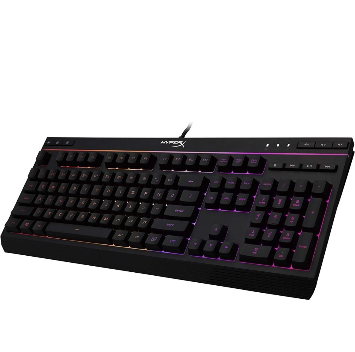 HyperX Alloy Core RGB – Membrane Gaming Keyboard, Comfortable Quiet Silent Keys with RGB LED Lighting Effects, Spill Resistant, Dedicated Media Keys, 