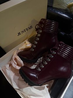 JustFab Burgundy Lace-Up Combat Boots