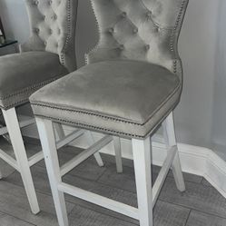 2 Bar Stools - Gray Velvet 