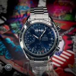Precision Chrono DK🪐AVAILABLE—Omega Speedmaster Day-Date "Triple  Date" 39mm Blue Dial | Ref: 3523.80.00 | Box & Papers | Excellent Condition