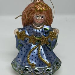 Fitz and Floyd Blue Angel Christmas Ornament Glass Holiday 2004