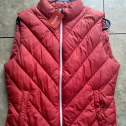 Women's Guess High Shine Red Puffer Vest 