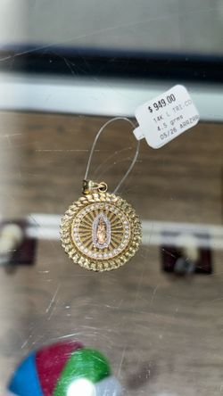 14K Solid Tri-Color Gold Virgen Mary Pendant