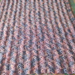 Pink/Blue Crocheted Baby Blanket. Never Used . Picture Does No Justice.Front And Back Different Design 