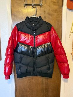 Black and Red Colorblock Puffer Jacket